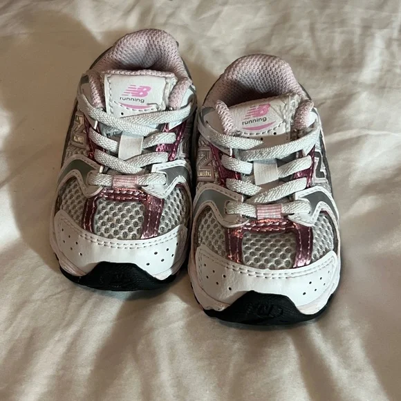 New Balance Kids White and Pink Athletic Sneakers - Picture 3 of 8
